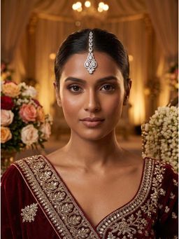 Adwitiya - Women Rhodium Toned Three-Stone Cluster Sleek Maangtikka
