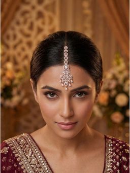 Adwitiya - Women Rose Gold Plated Round Cluster Chandelier Maangtikka