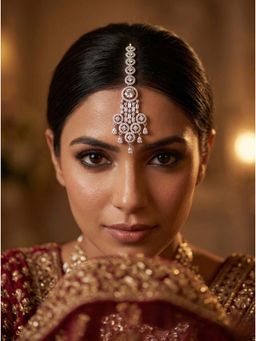 Adwitiya - Women Rhodium Toned Round Cluster Chandelier Maangtikka