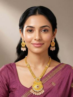 Peora - Women Ethnic Kundan Pink Long Jewellery Set