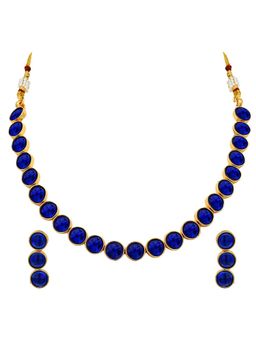 Peora - Women Gold Plated Synthetic Stone Blue Necklace Set