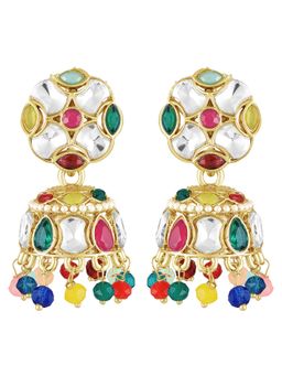 Peora - Women Gold Plated Multi-Color Crystals Jhumki Earrings