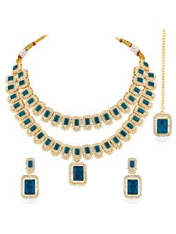 Peora - Women Gold Plated Blue Cz and Synthetic Stone Jewellery Set