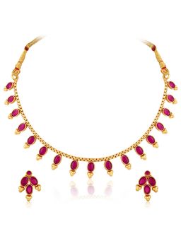 Peora - Women Gold Plated Rani Pink Synthetic Kundan Stone Jewellery Set