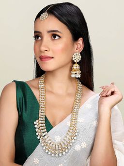 Peora - Women Gold Plated White Kundan and Beads Jewellery Set