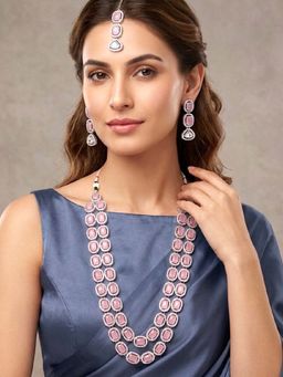Peora - Women Pink Stone Studded Jewellery Set