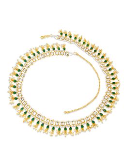 Peora - Women Gold Plated Green Faux Emerald Kamar Band