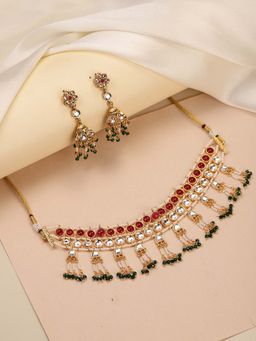 Peora - Women Gold Plated Faux Ruby Kundan Jewellery Set