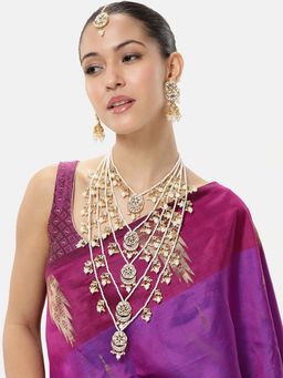 Peora - Women Gold Plated Kundan and Beads Studded Layered Jewellery Set