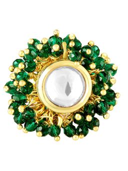 Peora - Women Gold Plated Crystal and Green Beads Studded Adjustable Ring