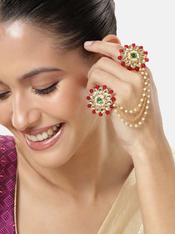 Peora - Women Gold Plated Multi-Color Kundan Studded Adjustable Rings (Pack of 2)