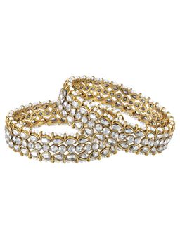 Peora - Women Gold Plated White Crystals Studded Ethnic Bangles (2.6) (Pack of 2)