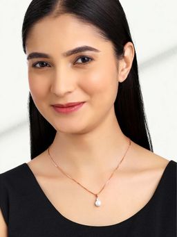 Peora - Women 925 Sterling Silver Rose Gold Plated Pearl Necklace