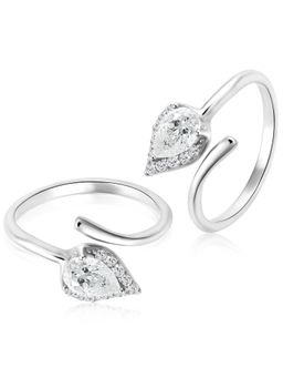 Peora - Women Cubic Zirconia Studded 925 Sterling Silver Adjustable Toe Rings