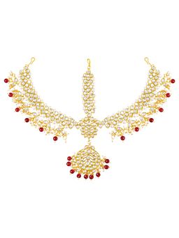 Peora - Women Gold Plated Maroon Kundan and Beads Matha Patti