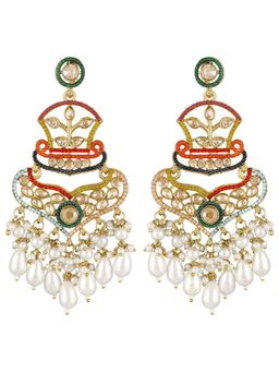 Peora - Women Gold Plated Multi-Color Studded Dangler Earrings