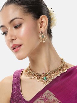 Peora - Women Gold Plated Multi-Color Kundan Necklace Jewellery Set