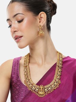 Peora - Women Gold Plated Multi-Color Faux Temple Jewellery Set