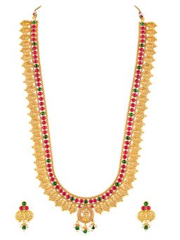 Peora - Women Gold Plated Faux Ruby Emerald Jewellery Set