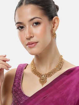 Peora - Women Gold Plated Lakshmi Motif Temple Jewellery Set