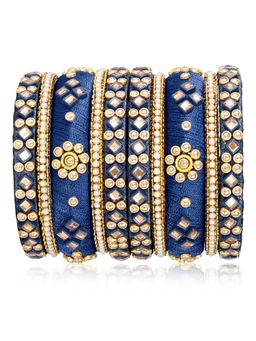 Peora - Women Gold Plated Kundan Studded Blue Bangles (2.6) (Pack of 10)