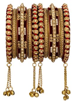 Peora - Women Faux Kundan Studded Maroon Ethnic Latkan Bangles (2.6) (Pack of 19)