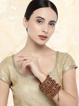 Peora - Women Faux Kundan Maroon Ethnic Latkan Bangles (2.6) (Pack of 14)