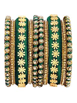 Peora - Women Gold Plated Green Kundan Studded Bangles (2.6) (Pack of 10)