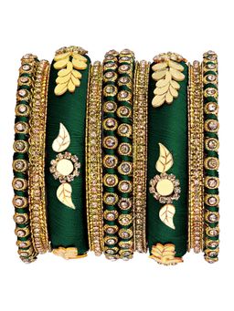 Peora - Women Green Synthetic Stone Studded Silk Thread Bangles (2.6) (Pack of 10)