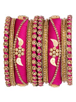 Peora - Women Rani Pink Silk Thread and Stone Bangles (2.6) (Pack of 10)