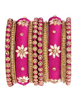 Peora - Women Rani Pink Silk Thread and Stone Bangles (2.6) (Pack of 10)