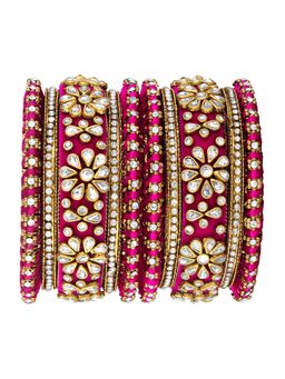 Peora - Women Gold Plated Kundan Studded Pink Bangles (2.6) (Pack of 10)