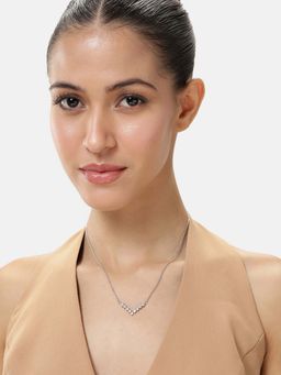 Peora - Women Silver Plated Crystals Studded Pendant Necklace