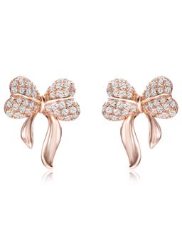 Peora - Women Rose Gold Plated Cubic Zirconia Bow Style Stud Earrings