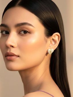 Peora - Women Gold Plated Cz Fancy Petal Motif Stud Earrings
