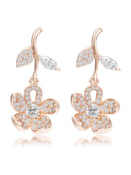 Peora - Women Rose Gold Plated Floral Motif Cz Drop Earrings