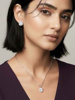 Peora - Women Silver Plated Cz and Crystal Stylish Pendant Chain Jewellery Set