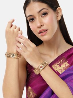 Peora - Women Gold Plated Multi-Color Thick Kadas (2.6) (Pack of 2)