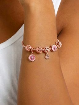 Peora - Women Rose Gold Plated Pink Cubic Zirconia Bracelet