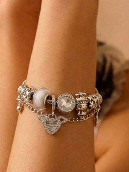 Peora - Women Silver Plated Cubic Zirconia Studded Bracelet
