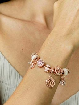 Peora - Women Rose Gold Plated Pink Cubic Zirconia Studded Bracelet