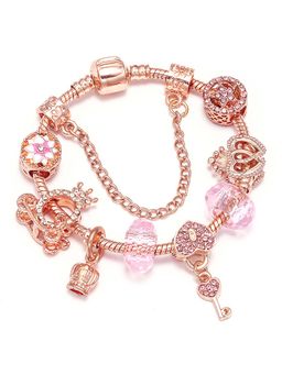 Peora - Women Cubic Zirconia Rose Gold Plated Pink Bracelet