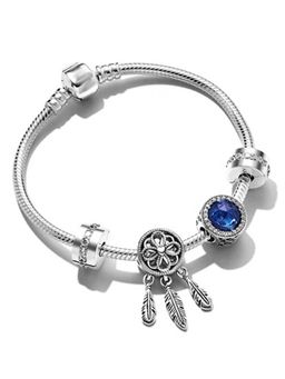 Peora - Women Silver Plated Blue Cubic Zirconia Studded Bracelet