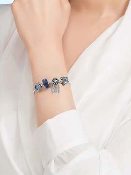 Peora - Women Silver Plated Blue Cubic Zirconia Studded Bracelet
