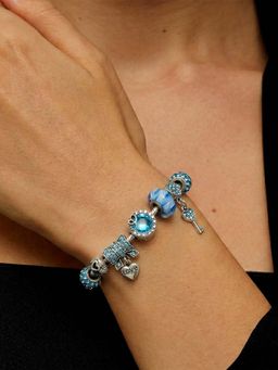 Peora - Women Silver Plated Blue Cubic Zirconia Studded Bracelet