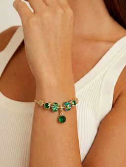 Peora - Women Green Cubic Zirconia Gold Plated Bracelet