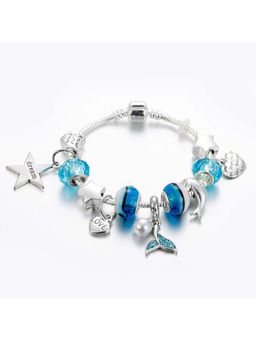 Peora - Women Silver Plated Blue Synthetic Stone Pearl Studded Bracelet