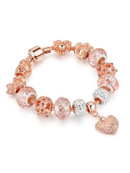Peora - Women Cubic Zirconia Rose Gold Plated Pink Bracelet