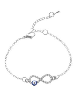 Peora - Women Silver Plated Cubic Zirconia Evil Eye Bracelet