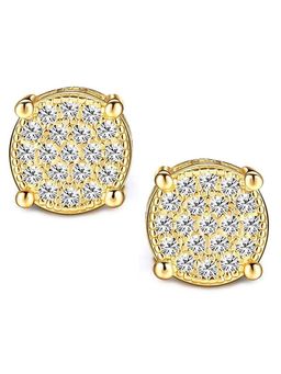 Peora - Women Gold Plated Cubic Zirconia Round Stud Earrings